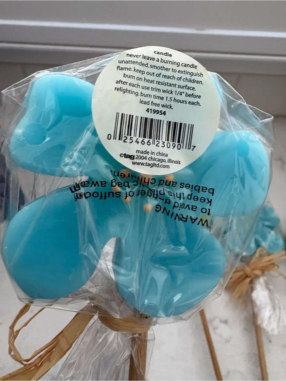 Tag Blue and Green Flower Lollipop Pick Candles - Home Party Supplies